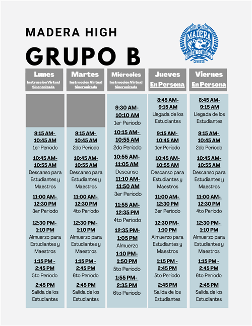 B Schedule Spanish 
